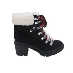 Jelly Pop Mission Hiker Boots Black Size 7MEDIUM lug-heeled sole and faux fur li